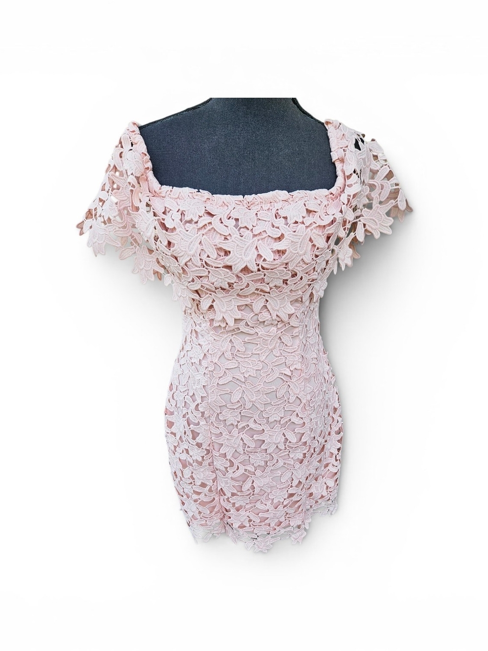 GUESS Pink Floral Cut Out Crochet Lace Off-Shoulder Mini Dress Size Medium